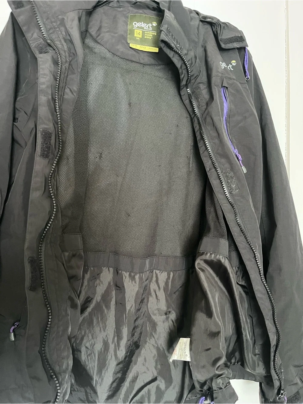 Gelert Women's Black Waterproof Hooded Jacket with purple accents Size US 10